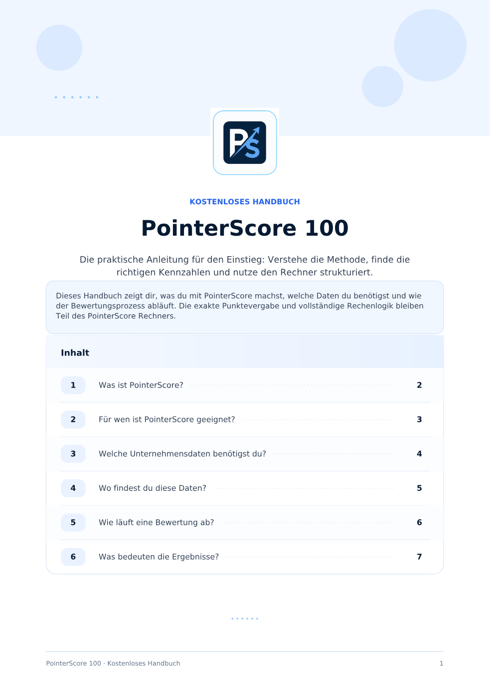 Titelseite des kostenlosen PointerScore 100 Handbuchs